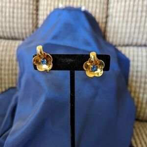 4. Coro, Floral Earrings with blue stone Boxed #4